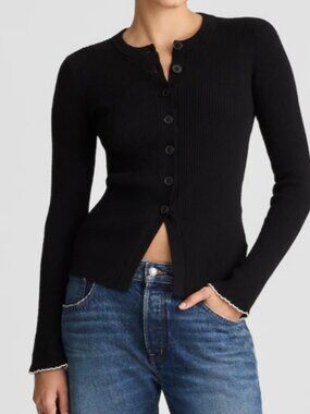 Madewell Black Ribbed Button Cardigan